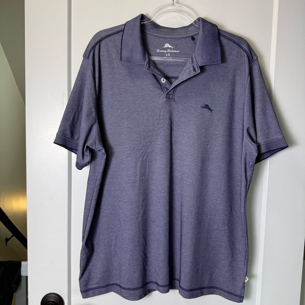 Tommy Bahama The Emfielder Collared‎ Polo Shirt Supima Cotton Blue Grey Golf Lg